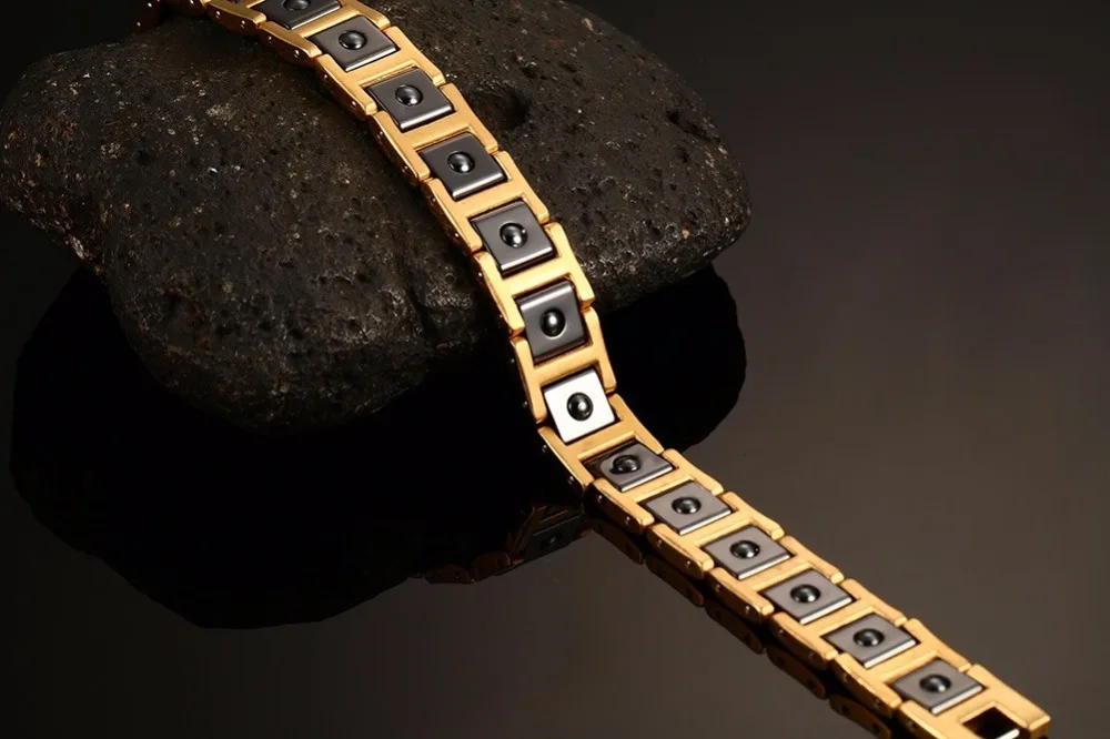 Mens Bracelets Stainless Steel Magnetic Therapy Bracelet Inlaid Black Ceramic Wristband Men Fashion Jewelry Black pulseira masculina 15