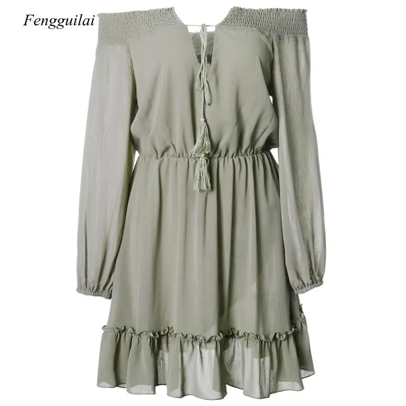 

2021 Women's Summer Popular Fashion Spring High Waist Lantern Sleeve Chiffon Dress