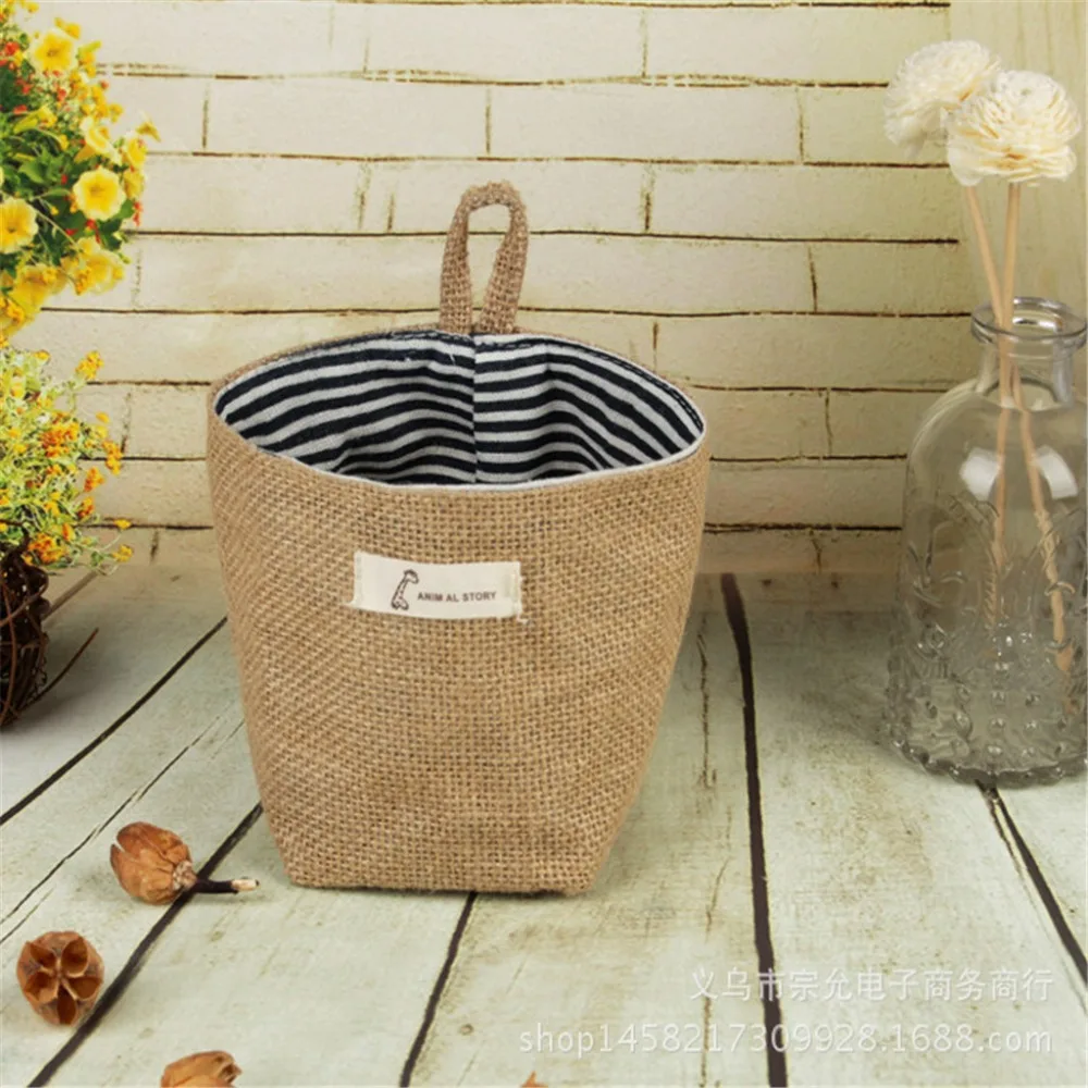 Jute flower pot storage bag desktop storage basket container bedside storage bag pocket box flower basket sac chaussure 30O8 (10)