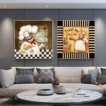 

Vintage Restaurant Cook Oil Painting on Canvas Posters and Prints Scandinaviann Anime Wall Art Picture for Kitchen Room Decor
