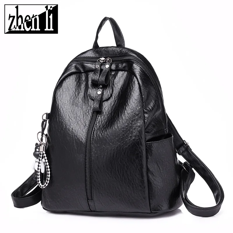 

2019 New Style PU Leather Solid Color Retro WOMEN'S Backpack Solid Color Simple Girl'S Shell Bag Wholesale
