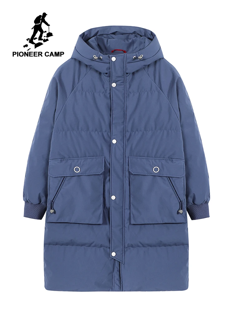 Pioneer Camp модная мужская длинная пуховая куртка многоцветная однотонная черная синяя хаки зимняя теплая мужская куртка с карманами AYR901514
