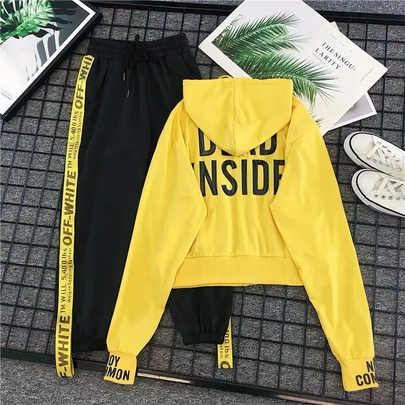 

Women's casual sports suit women's autumn two-piece suit slim short hoodie suit casual jacket and jogging casual pants suit