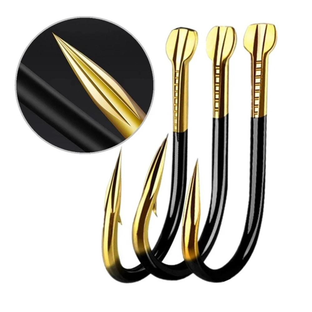 10Pcs Cool Black Gold Double Groove Thousand Barbed Hook Bait Carp