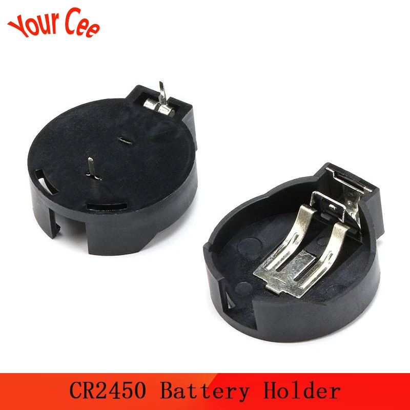5PCS LOT CR2450 2450 Coin Cell Button Battery Socket Holder Case 2 Pins Black