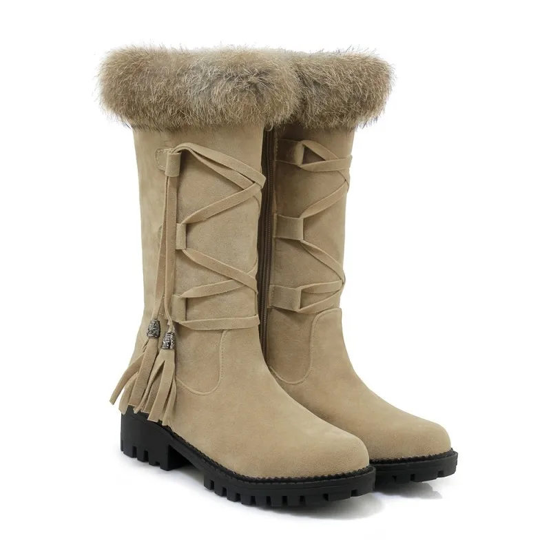 

18 Years New Style Women's Boots Furry Lace-up Casual Middle Boots 40-43 Yards Shoes