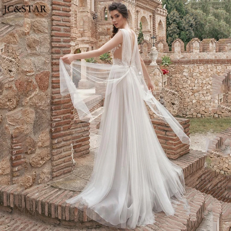 Vestidos de novia сексуальное свадебное платье с глубоким v-образным вырезом и открытой спиной с аппликацией, свадебное платье трапециевидной формы в стиле бохо gelin elbisesi pretty