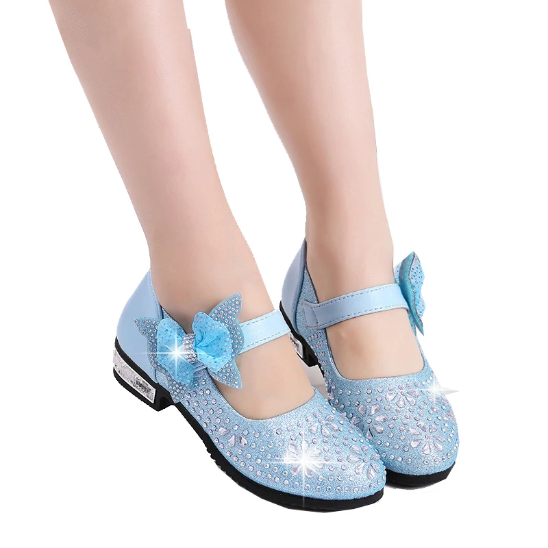 Flower Children Little Girls High Heel Rhinestone Princess Dance Shoes For School Girls Kids