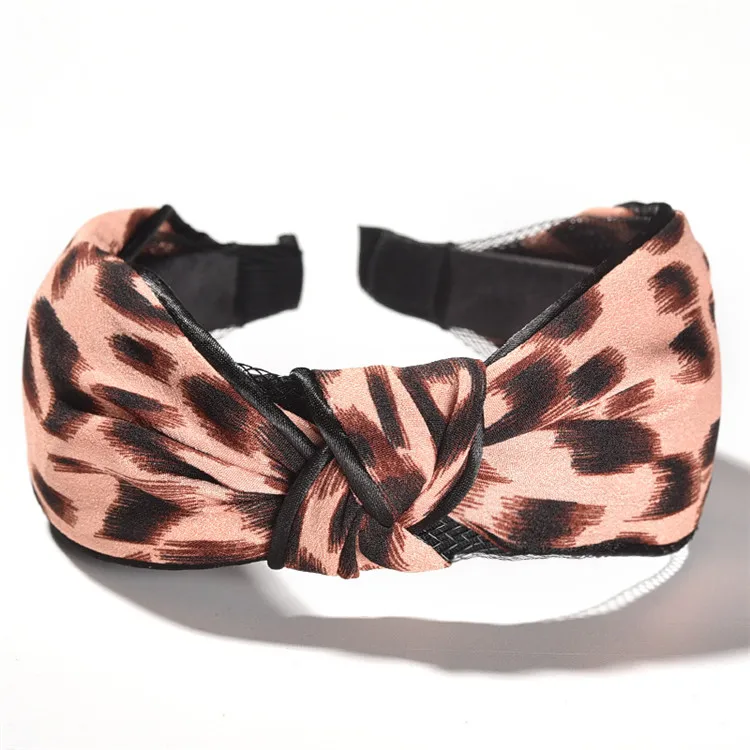 Широкая полоска ткани узел женские повязки для волос прекрасные базовые повязки для девушек женские головные уборы аксессуары для волос - Цвет: Orange Leopard