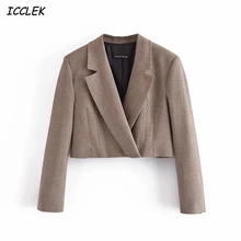 Women's Blazers Sets Cropped Tops Coats Female Jackst Suits Vintage Office Formal Ladies Blazer Long Sleeves Casual Outwear Chic