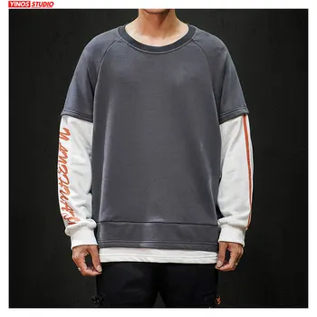 

Dropshipping 2020 Japanese Outwear Patchwork Pullover Male Streetwear Fake Two Pieces Hoodies Mens Causal Solid Tops Autumn 5XL