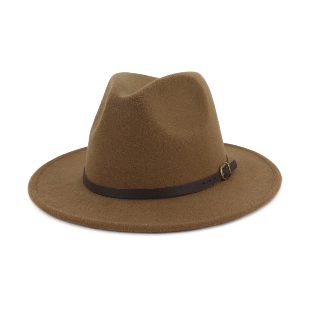 Для мужчин Для женщин шерстяная шляпа Fedora с поясом поп женская шляпа Панама джазовая, шляпа Размеры окружности головы 56-58 см - Цвет: Coffee