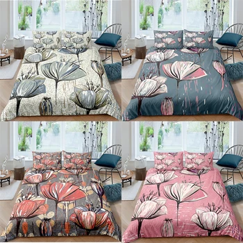 

ZEIMON 3D Bedding Set King Size Flower Printed Duvet Cover Quilt Cover Bed Set with Pillowcase Floral Double Bedding