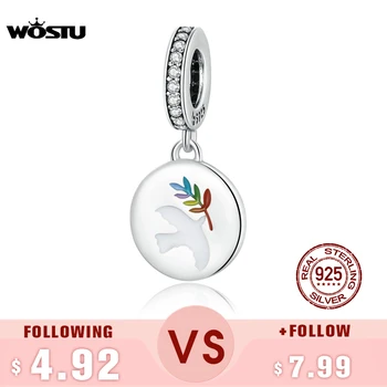 

WOSTU 925 Sterling SilverPeace Dove Dangle Charm CZ Beads Fit Original Bracelet Necklace Pendant DIY Jewelry Making CTC366