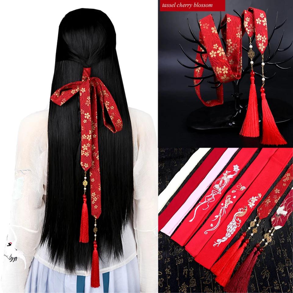 Китайский древний стиль, лента для волос с вышивкой, Hanfu Tassel, лента для волос, шифоновая веревка для волос, традиционные аксессуары для волос