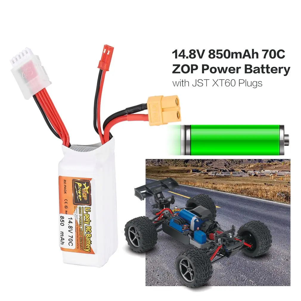 

HOT! ZOP Power 14.8V 850mAh 70C 4S 1P RC Lipo Battery JST XT60 Plug Rechargeable For RC Racing Drone Helicopter Car Boat Model