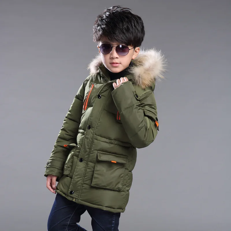 Зимняя парка; пальто для мальчиков; детские парки; зимний комбинезон с капюшоном; детская верхняя одежда со съемным меховым воротником; ветрозащитное пальто - Цвет: ArmyGreen-A