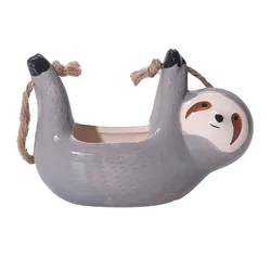 Ceramic Cartoon Animal Hanging Plant Pot - Garden Decoration Vase (Gray)