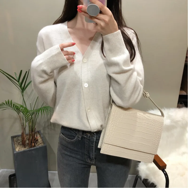 Кардиган женский белый элегантный v образный вырез вязаный кардиган с длинным