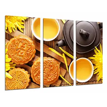 

Coffee shop, Kitchen, Chinese Tea, Biscuits, Teapot yellow Flower, photo print on wood, modern picture decorative 27018