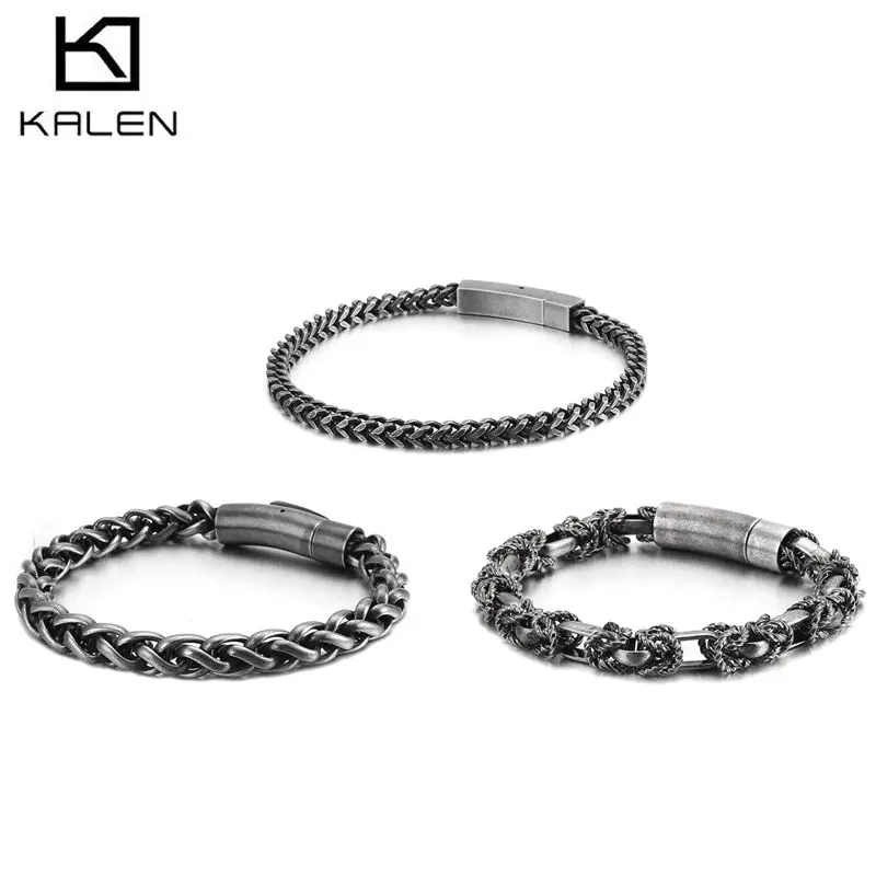 KALEN, Ретро стиль, матовая нержавеющая сталь, звеньевая цепочка, браслет, мужская, бохо, 21 см, 22 см, ручная цепочка, Pulsera Masculina, ювелирные изделия