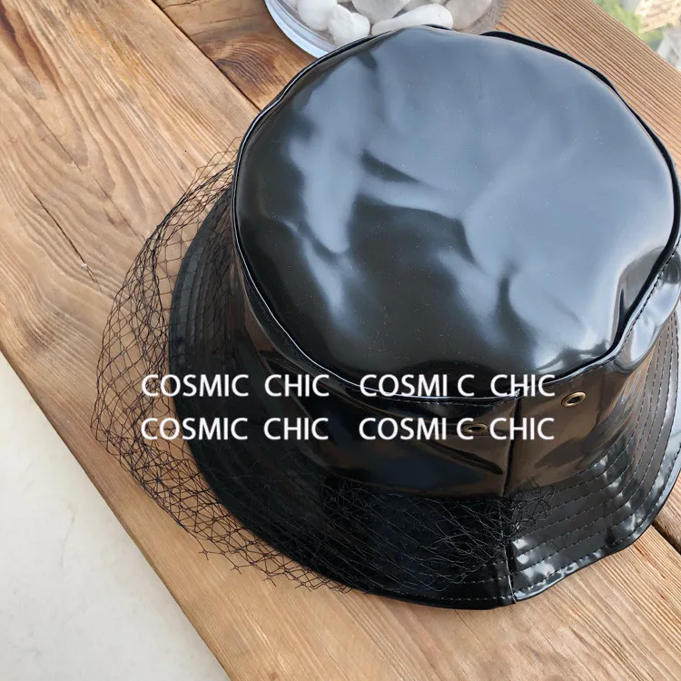Cosmicchic, осенне-зимняя женская черная кожаная Панама, шапка в рыбацком стиле с надписью внутри, подиумная дизайнерская сетчатая Панама, Мужская кепка