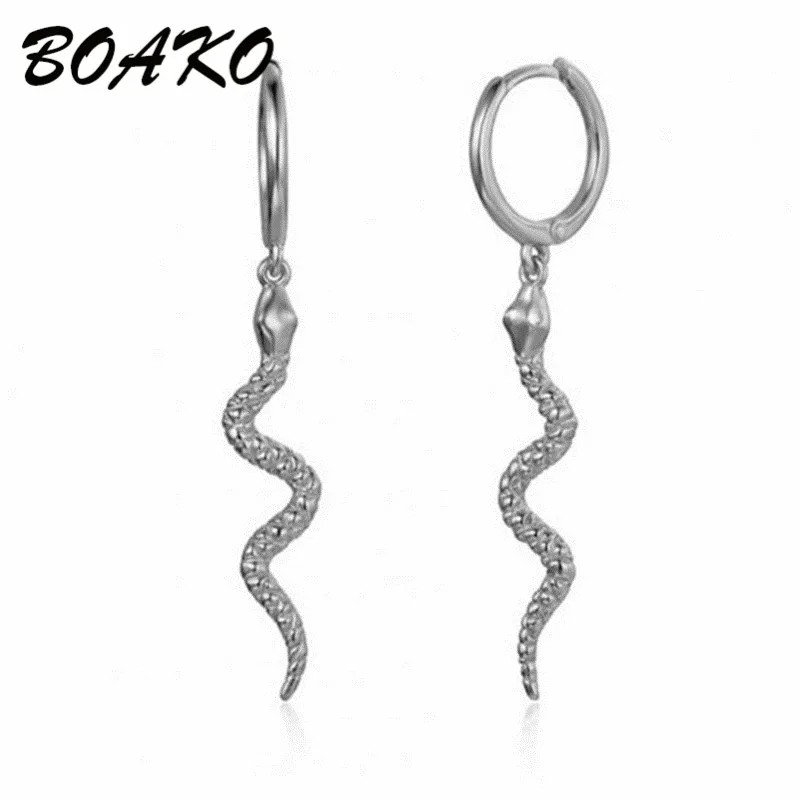 E800A-Silver BOAKO, панк, длинные серьги в виде змеи, 925 пробы, серебряные серьги для женщин, подвеска в виде змеи, корейские сережки-шпильки, ювелирные изделия - Окраска металла: E800A-Silver