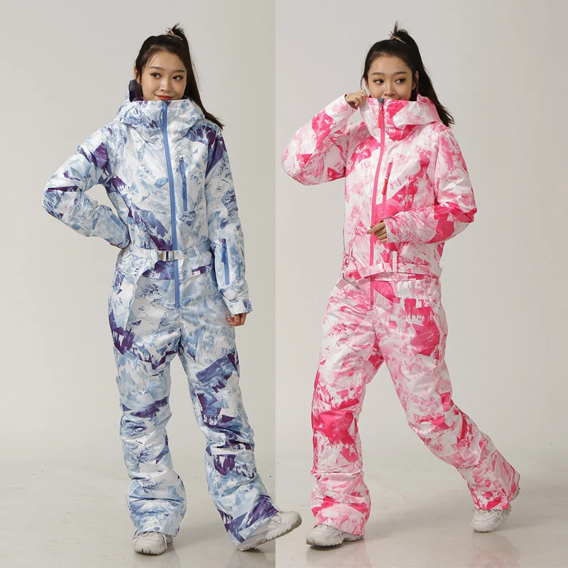 2021 Winter Ski Jumpsuit Women Hooded Waterproof Overalls Ski Female Warm Outdoor Woman Snowboard Suit One Piece Skiing Clothes
