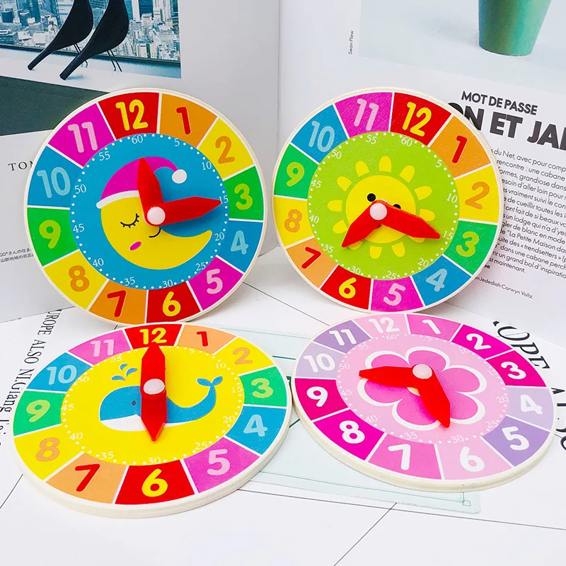 Juguetes de reloj de madera Montessori para niños, hora minuto, hora, hora cognitiva, juguetes para niños, ayuda de enseñanza de preescolar temprano