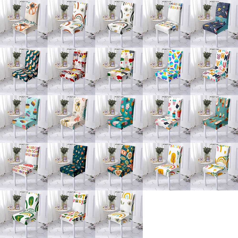 Cartoon Pattern  P High Living Chair Covers Flower Chair Slipcover Chairs Kitchen Spandex Love Seat Cover Wedding