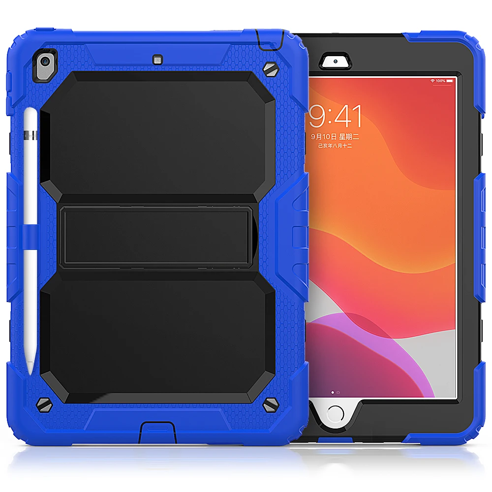 dark blue Для Apple iPad 10,2 7th Genetation чехол A2200/A2197/A2198 Hybird PC Прочный противоударный защитный плечевой ремень силиконовый чехол - Цвет: dark blue