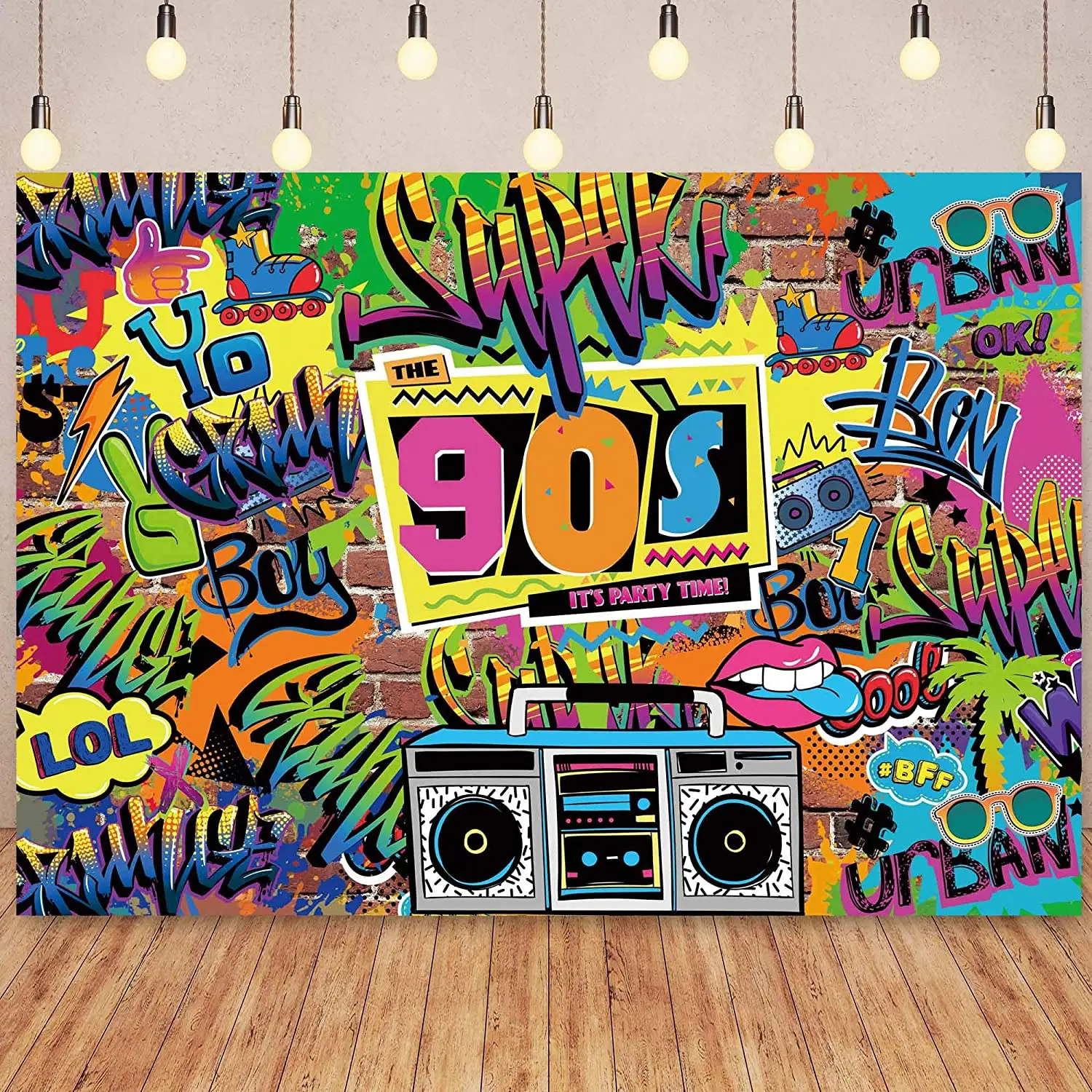90s Theme Party Backdrop Hip Hop Rock Punk Music Graffiti Brick Wall Retro  Radio Photography Background Banner Decoration Photo