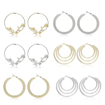 

6 Pairs Hoop Earrings Set Big Circle Earring Fashion Jewelry for Women Girls Steampunk Ear Clip korean Earrings 2020
