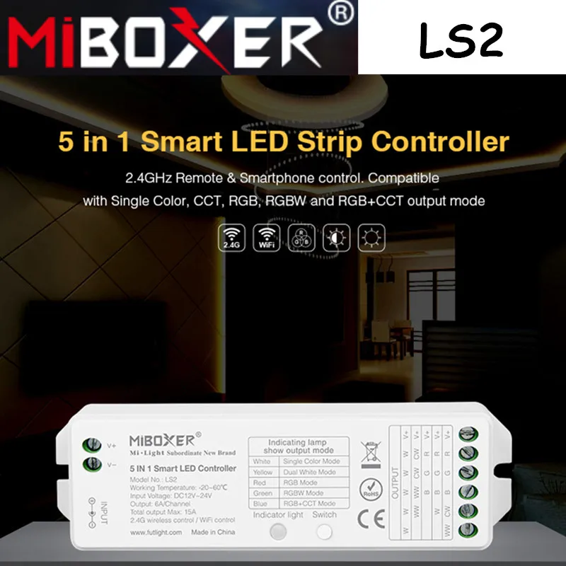 Miboxer LS2 5 IN 1 Smart LED Strip Controller 2.4Hz Remote & Smartphone Control Compotible CCT RGBRGBWRGB+CCT LED Strip light