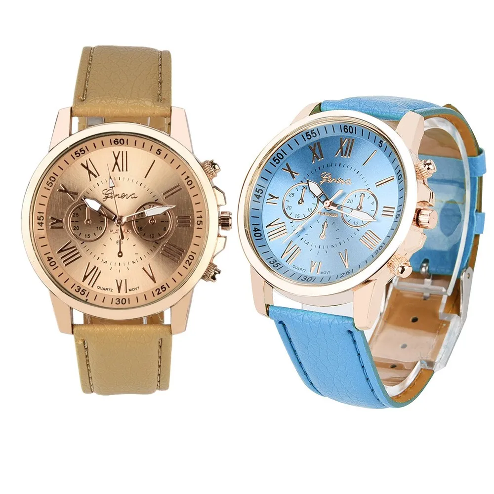 Barato Reloj para mujer, números romanos, imitación de cuero, reloj analógico de cuarzo, reloj para mujer de alta calidad wxQKM5m68dq