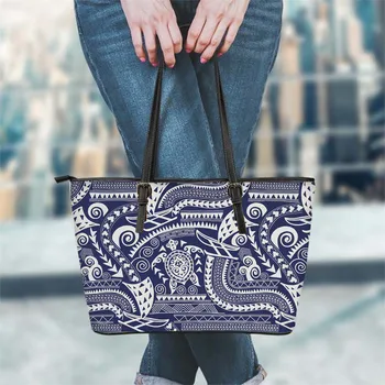 

FORUDESIGNS High Quality Women Large Leather Shoulder Bag Polynesian With Sea Turtle Printing Lady Party Luxury Handbag