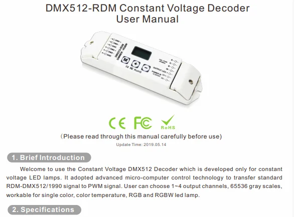 BC844 контроллер декодера постоянного напряжения DMX512-RDM, уровень яркости 256/65536, функция энергосбережения, входной DC12V-DC