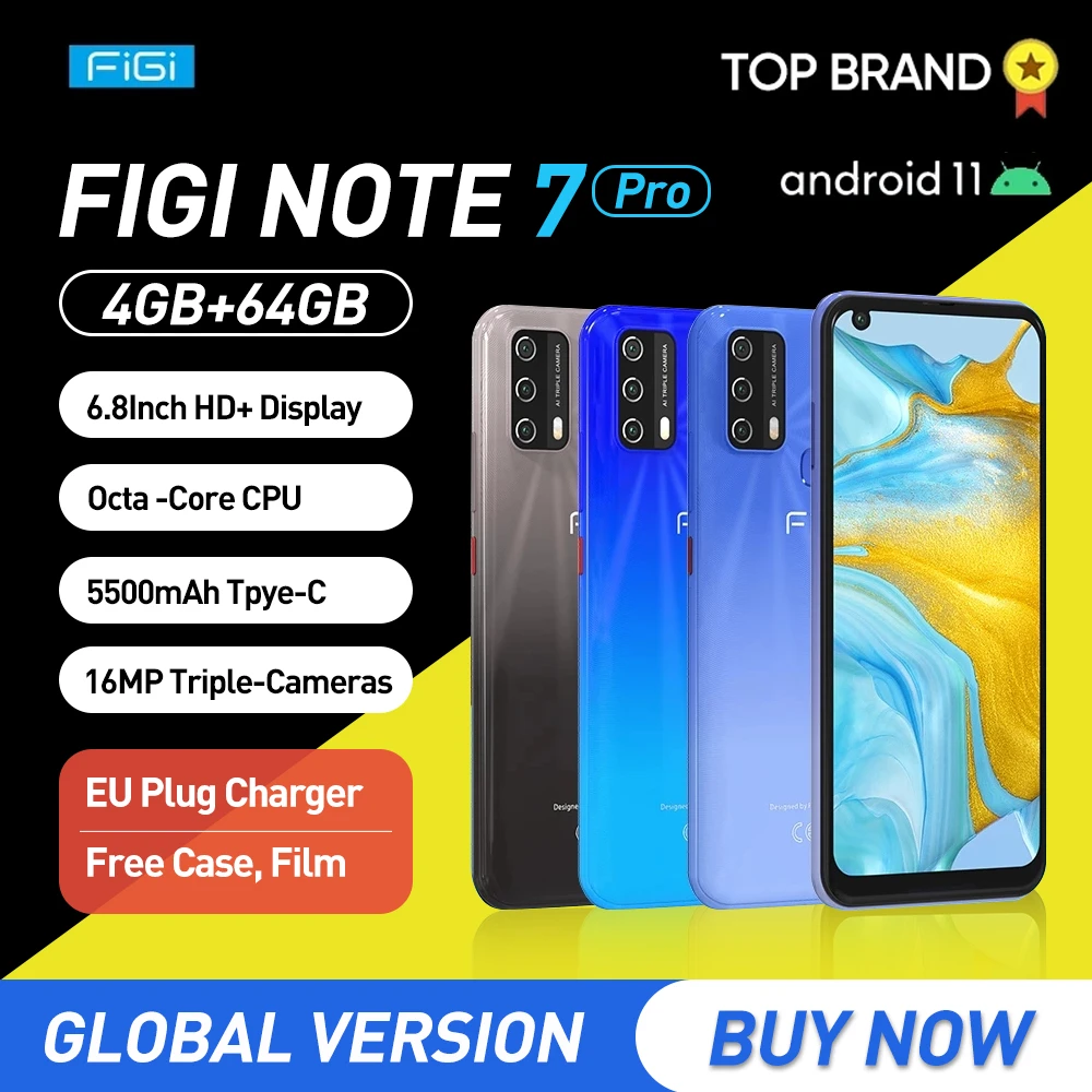 android cell phones for sale FIGI Note 7 Pro 6.8" HD Display Smartphones Octa Core 4GB 64GB Mobile Phone Android 11 16MP AI Triple Camera Cellphone 5500mAh cheap gaming cell phone