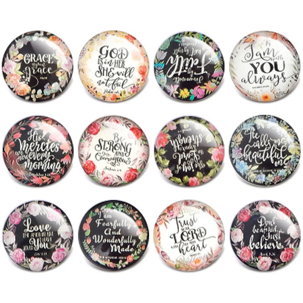 

10pcs/Lot New Snap Button Jewelry Mixed Letter Pattern Print Glass Cabochon 18mm Snap Button Fit DIY Snap Bracelets Bangles