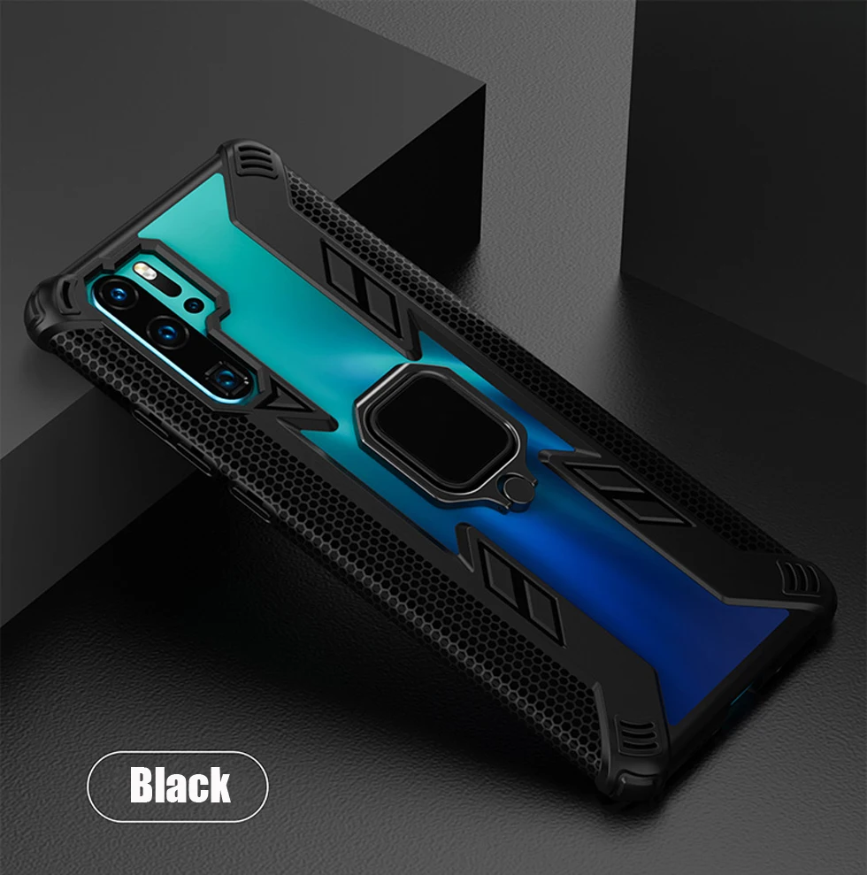 Прозрачный защитный чехол для huawei Honor 20 Pro 10i 10 Lite 9X 8A P30 mate 20 30 Nova 5 5i 8X Pro Lite, автомобильный держатель, прозрачный чехол - Цвет: Black