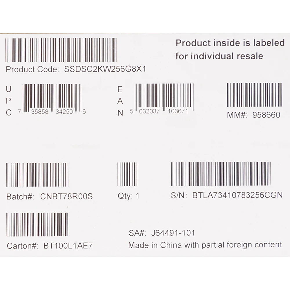 Накопитель SSD Intel Original SATA III 256Gb SSDSC2KW256G8X1 545s Series 2.5"