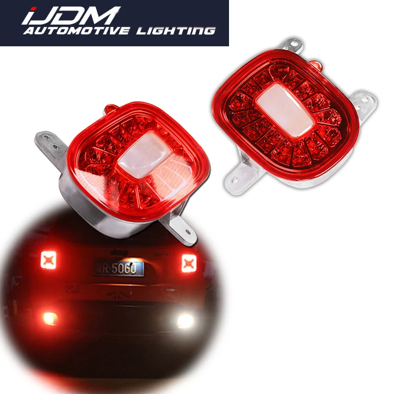 iJDM For 2015 2022 Jeep Renegade Car Red LED Rear Bumper Reflectors Light, Rear Fog Tail Lamps