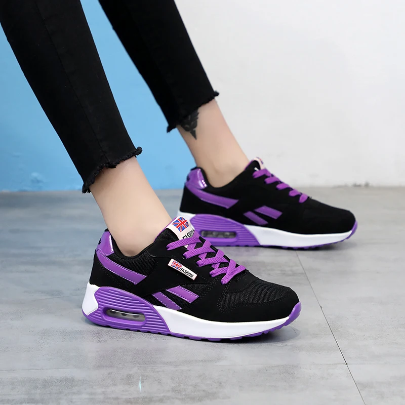228black purple ZHENZU/женская спортивная обувь; женские брендовые кроссовки; женская обувь для бега; дышащая нескользящая обувь; светильник на плоской подошве - Цвет: 228black purple