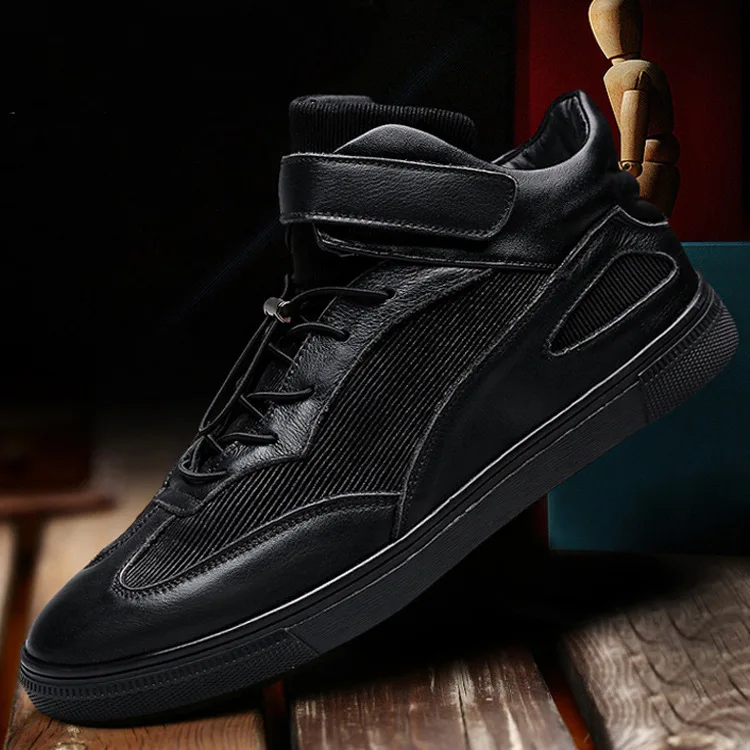 

MEN'S SHOES 2018 New Style Large Size Mid-top Casual Leather Shoes Genuine Leather England Velcro Men Versatile Shoes Martin Boo