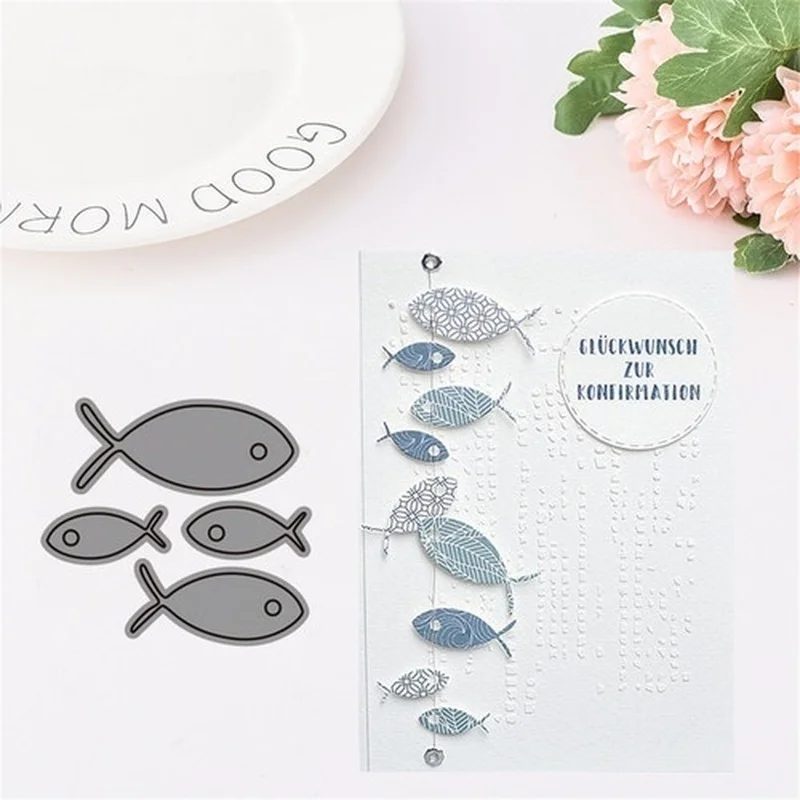 

4Pcs/set Small Fish Metal Cutting Dies for Scrapbooking Festival Card Making Die Cut Stitch Craft Die Stencil