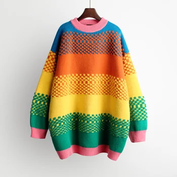 Rainbow Colorful Oversized Knitted Pullover  1