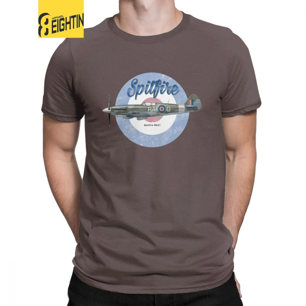 

Spitfire T Shirts for Men Pure Cotton Leisure T-Shirts Fighter Plane WW2 War Pilot Aircraft Airplane Tee Shirt Short Sleeve Tops