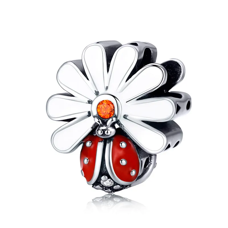 

CODEDOG Ladybug with Daisy Flower Beads for Women 925 Sterling Silver Enamel Charm fit Original Bracelet DIY Jewelry CMC1276