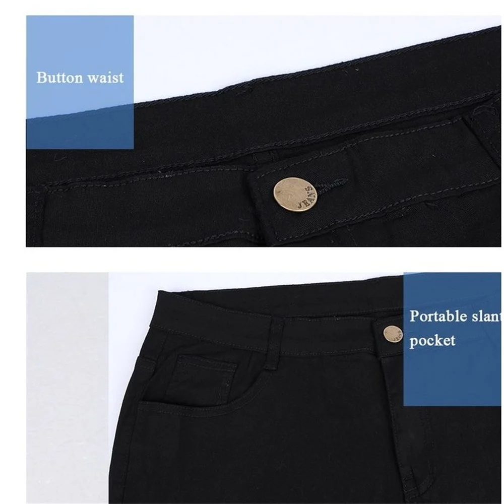 EH · MD® Solid Color Large Hole Jeans Men's Cotton High-Stretch Elastic Pencil Pants Breathable Thin Comfortable Leak-out 2020