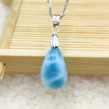 

Genuine Natural Blue Larimar Pendant Dominia Women Rectangle Water Pattern 20x11x8mm Fashion Necklace AAAAAA